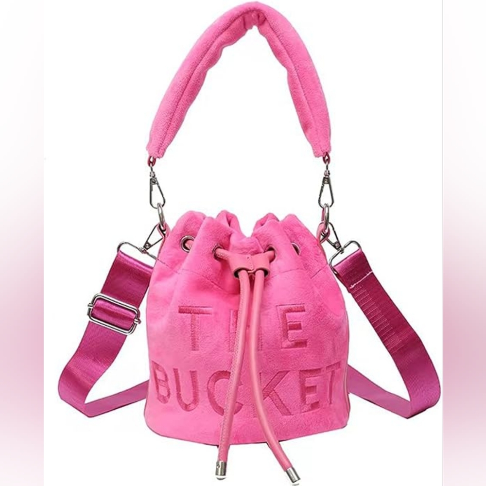 Pretty Hot Pink Velour Bucket Handbag